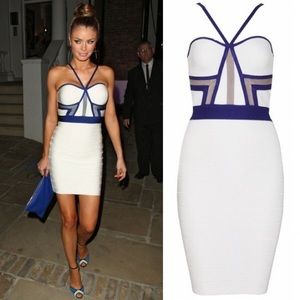 Miss Circle Gina white and blue bandage dress L